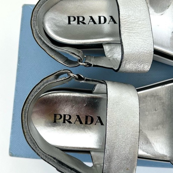 PRADA SPORTY METALLIC SILVER OPEN TOE SANDALS LUXURY PLATFORM SHOE 39, US 8.5 - Picture 5 of 12